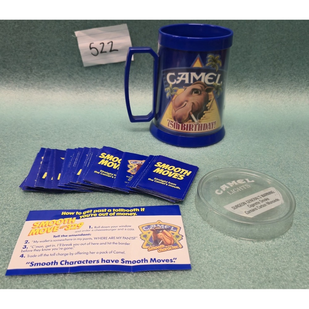 Vintage 1988 Joe Camel 75th Birthday Mug Blue Smooth Move Life Hacks Collectible